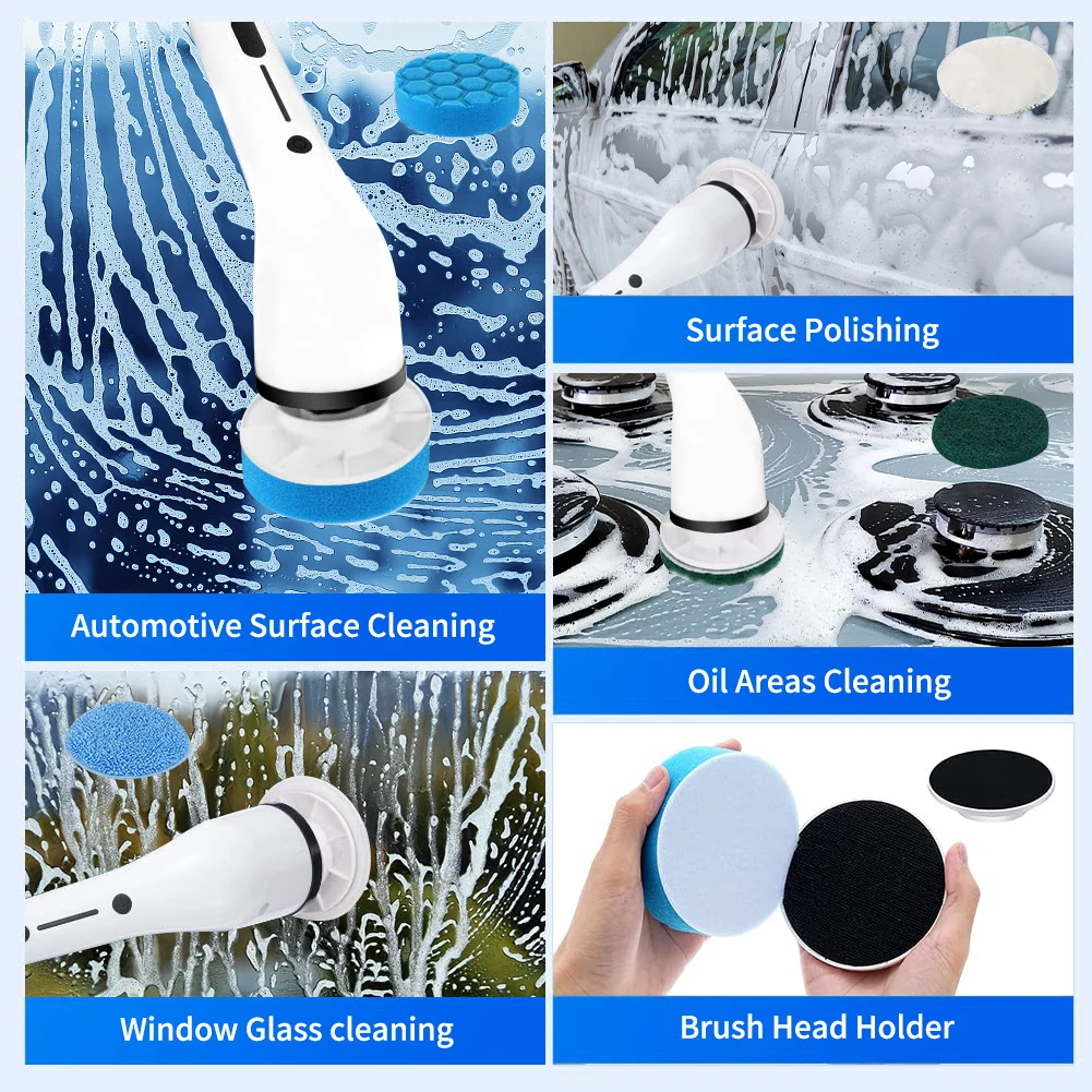 8in1 Multi-functional Electric Cleaning Brush Up to 420RPM Powerful Cleaning Scrubberfor Kitchen Bathroom Toilet Sink Cleaning