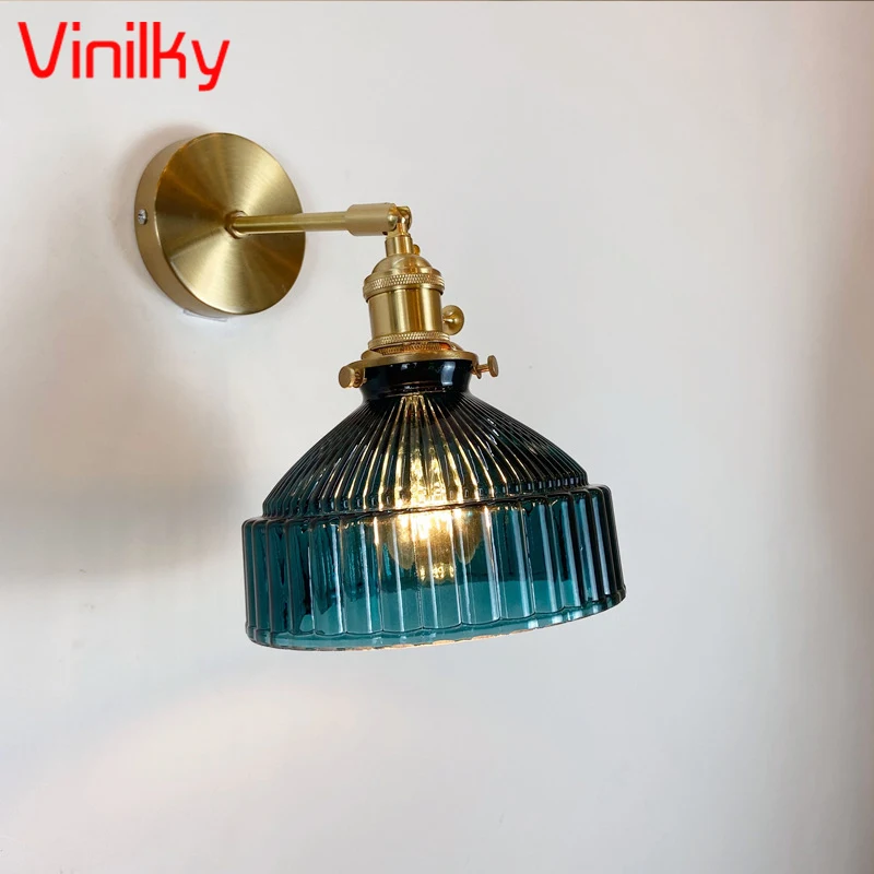 Nordic Glass Brass Wall Lamp Personality Aisle Corridor Wall Lights Bedroom Bedside Sconce Indoor Decor Art Led Lighting Fixture