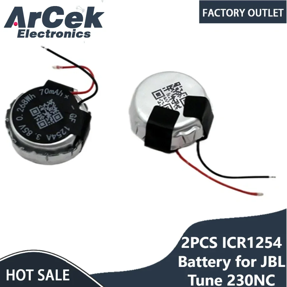 2 SZT. Akumulator ICR1254 3,85V 70mAh CP1254 do JBL Tune 230NC 230 NC T230NC TWS Bezprzewodowe Słuchawki Bluetooth — 2