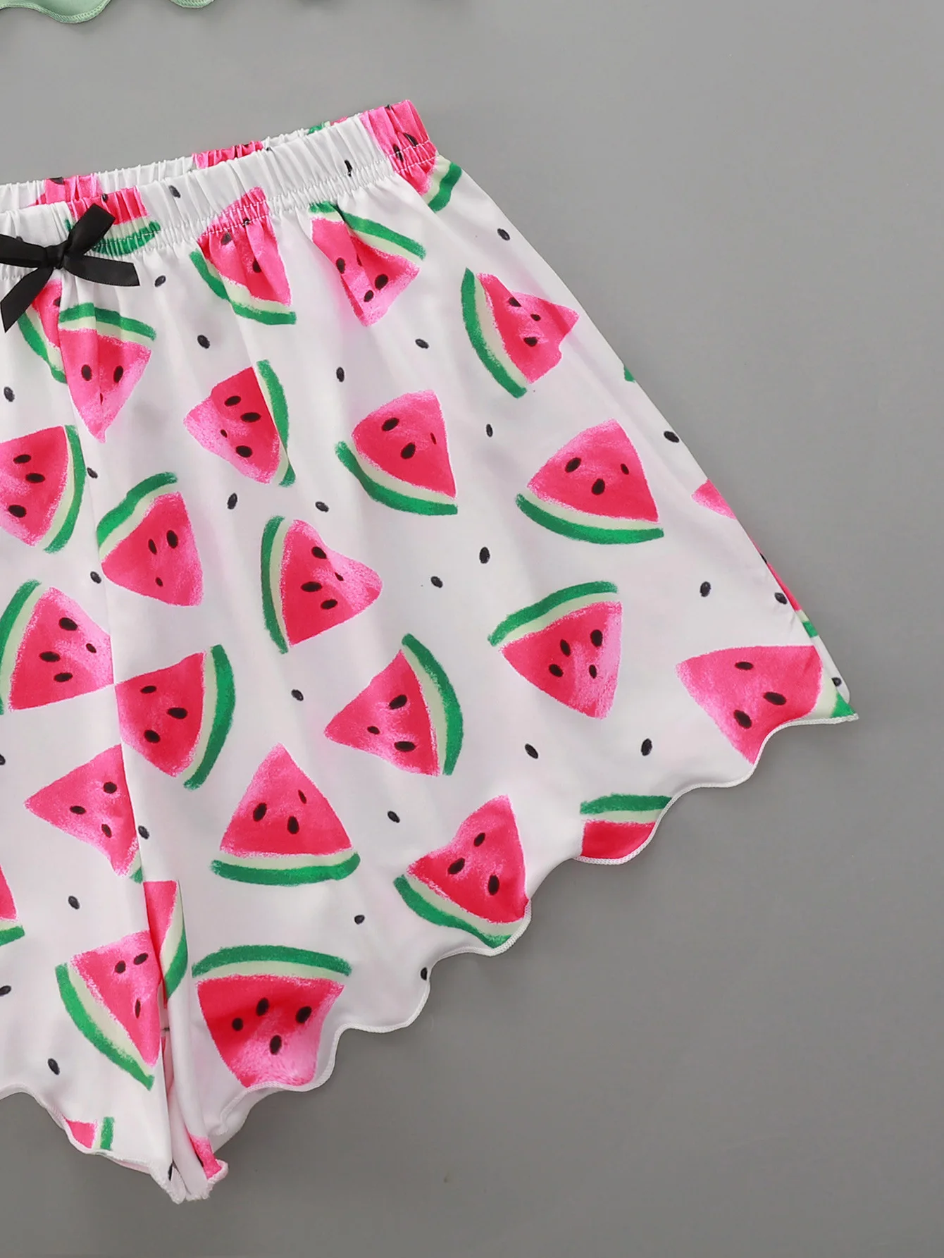 2PCS Cute & Comfy Fruit Print Pajamas Sleeveless Pajama Top & Pajama Shorts Set Women\'s Loungewear & Sleepwear