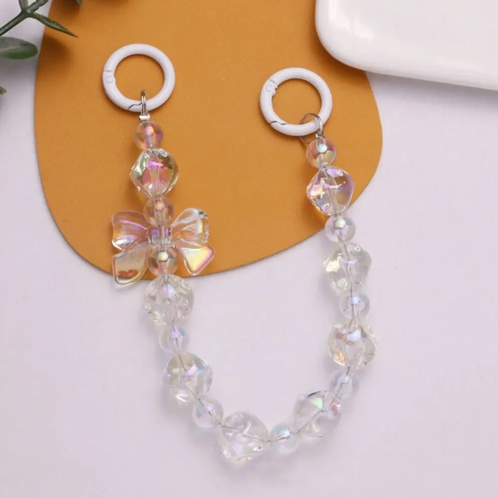 カラフルな弓ビーズバッグペンダントぶら下げコードビーズストリングビーズバッグチェーンリストストラップキーホルダーちょう結び電話ストラップ女の子