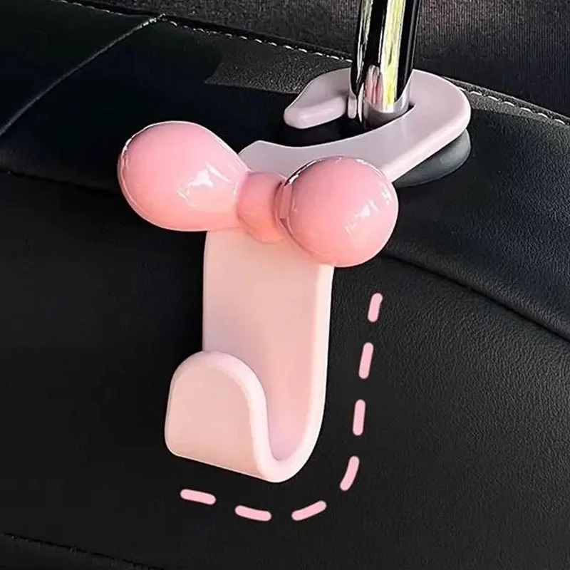 Minimalist Bow Car Back Seat Hanging Hooks Practical Storage Accessory For Handbags Snacks And Travel Items In Vehicle view 2