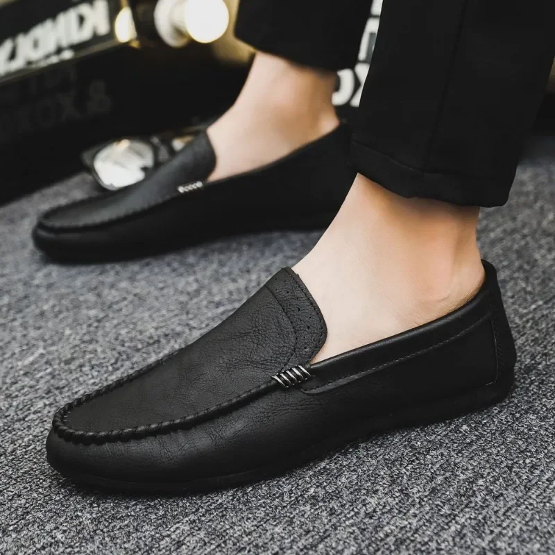 

Male Casual Shoe Round Toe Flat Men's Leather Shoes Loafers New In Footwear Offer Legitimate Classic Original Size 45 Designer