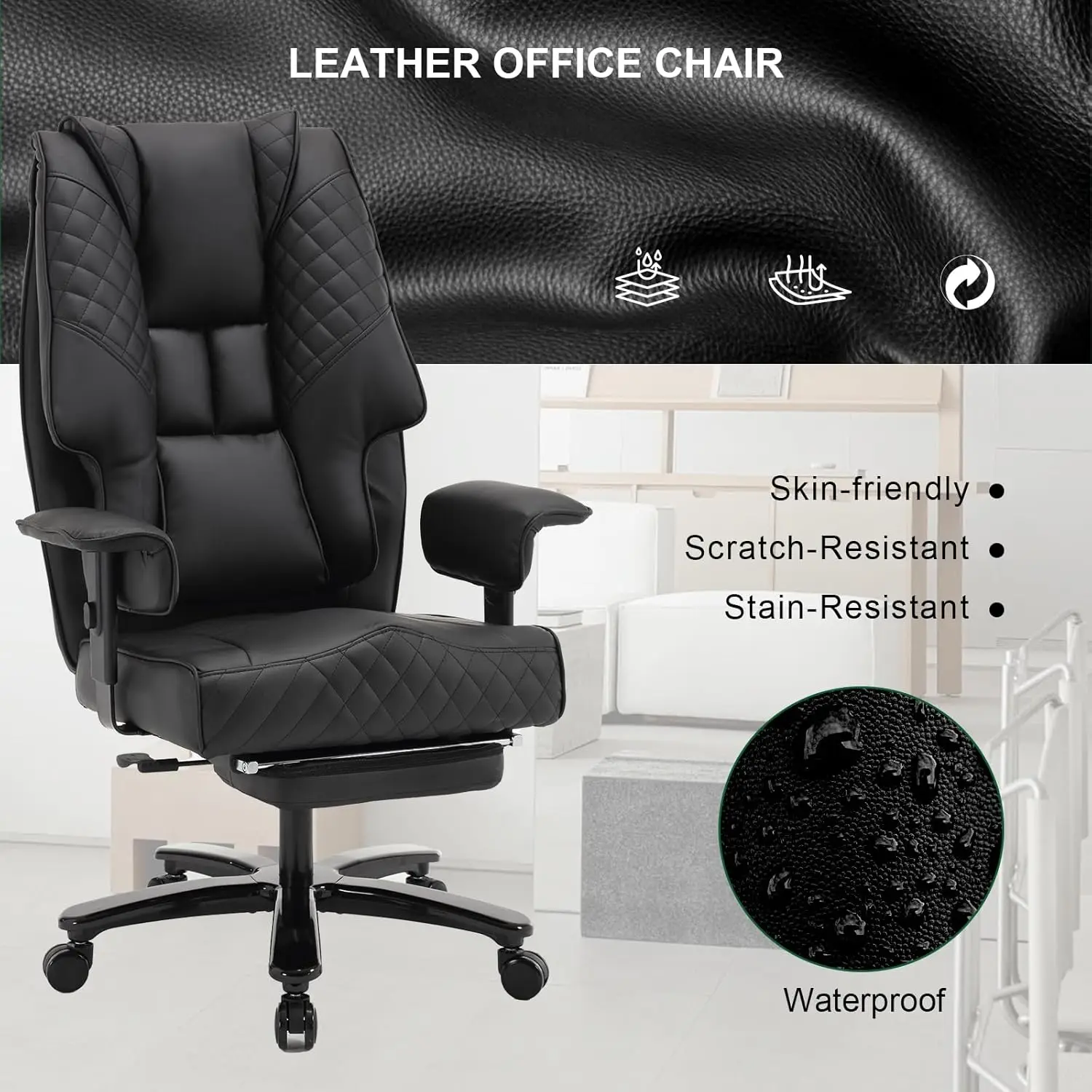 KCREAM-silla de oficina grande y alta, sillón reclinable con ruedas, escritorio ejecutivo de alta resistencia, asiento ancho, 500 libras