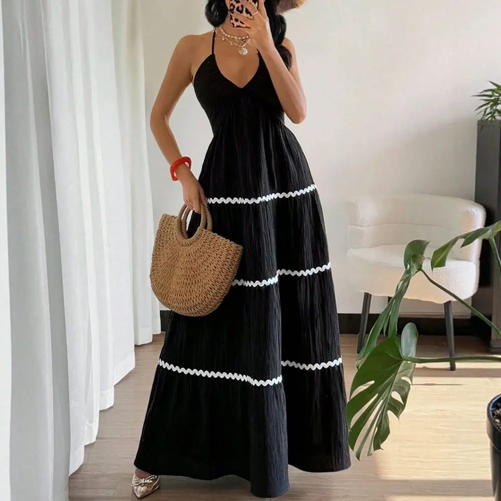 Летнее платье Mia Muse 2022, женское элегантное длинное платье трапециевидной формы со шнуровкой и открытой спиной, без рукавов и лямкой на шее для отпуска