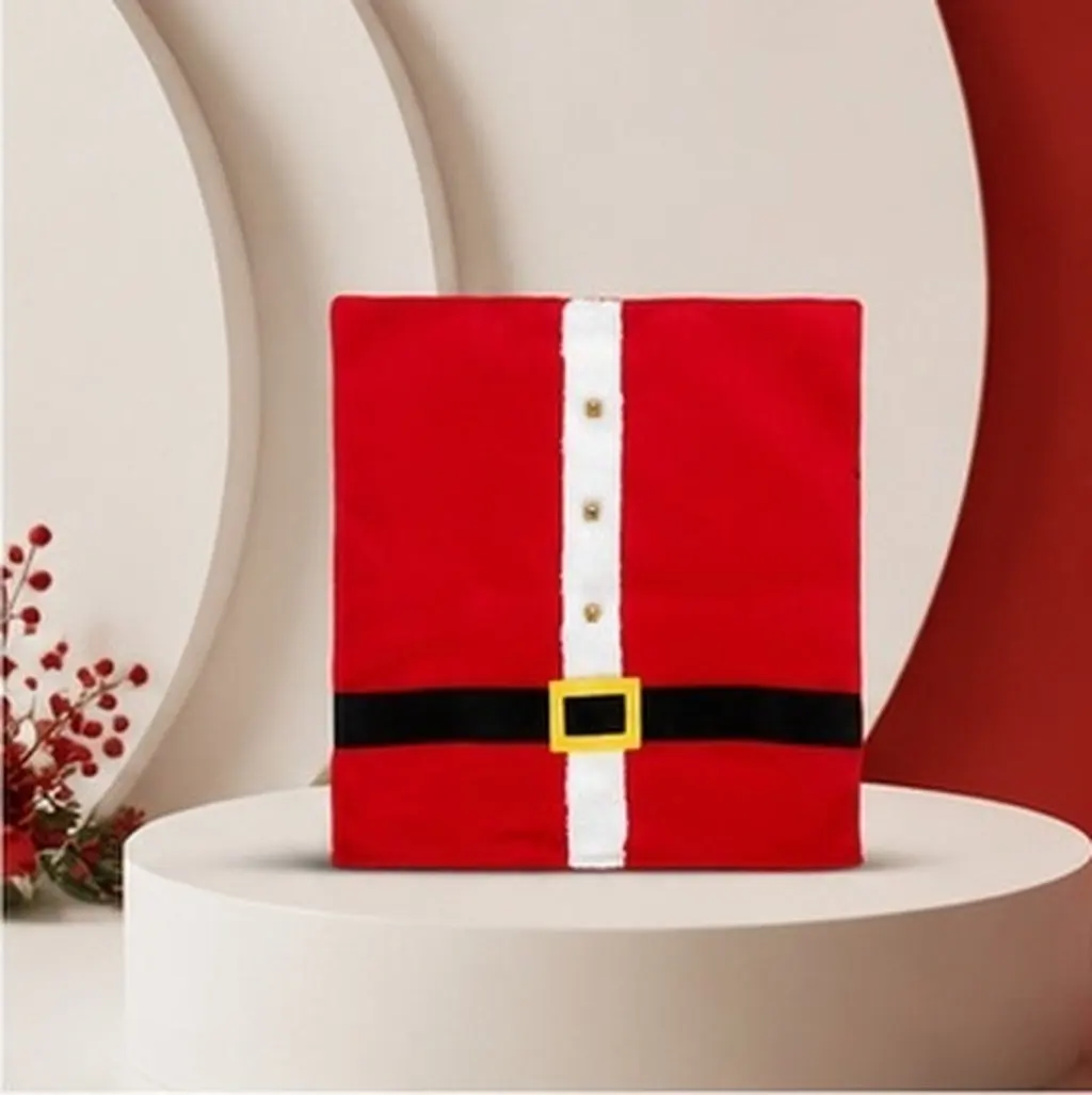 Festive Red Chair Covers for Christmas Dining Rooms Kitchens Churches Banquets Reusable Washable Slipcovers Belt