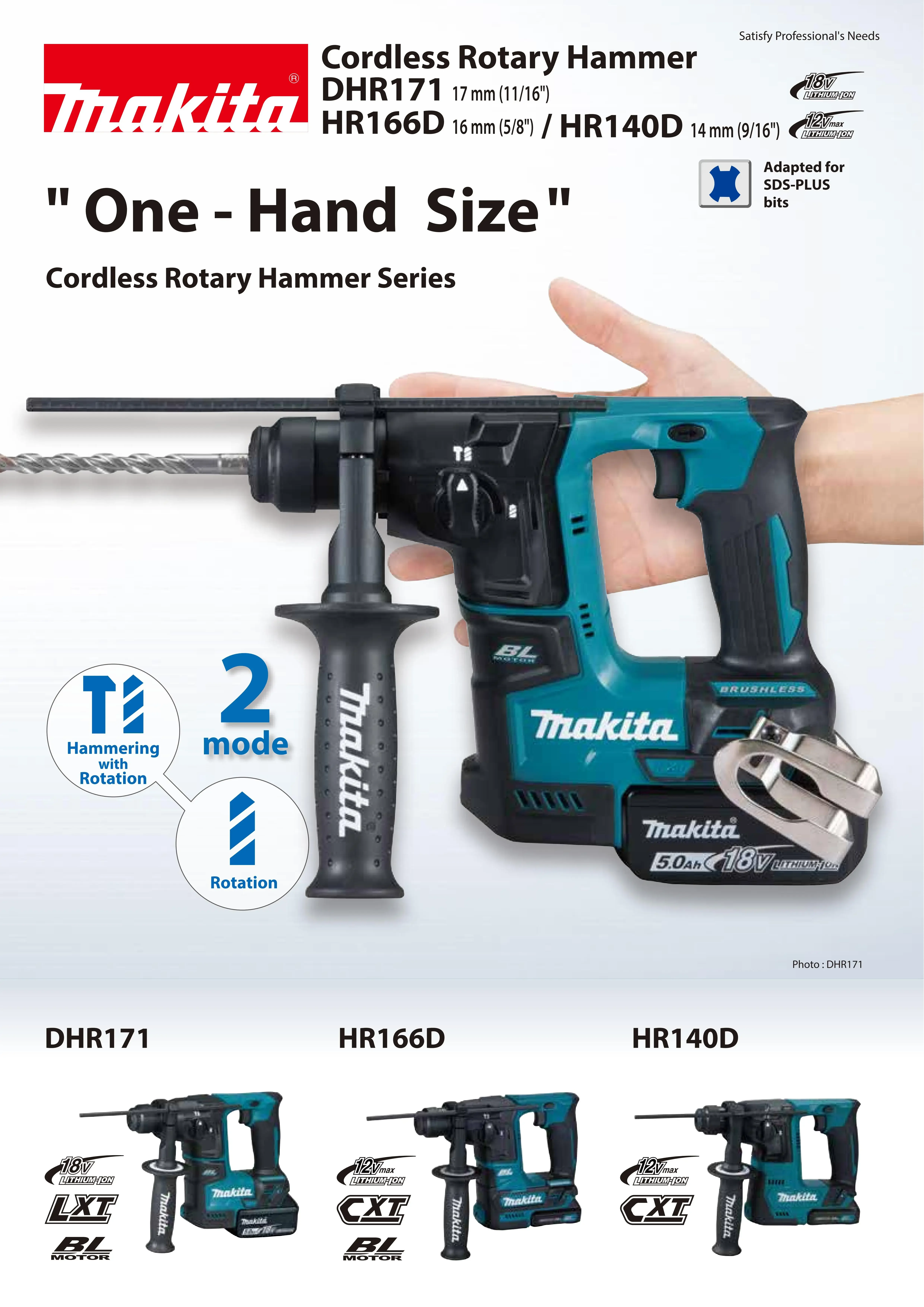 Makita DHR171Z Brushless Cordless 17MM Rotary Hammer 18V Lithium Power Tools Hammer Impact Drill 4800IPM 680RPM