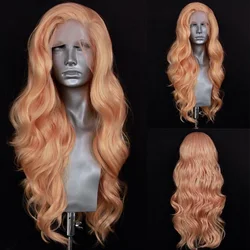 Synthetic Lace Front Wigs Orange Wavy Long For Black Women With Baby Hair Heat Resistant Fiber Hair Preplucked Daily Wear Wigs