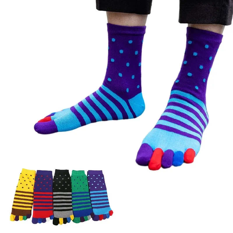 5 Pairs/lot Men Striped Cotton Toe Socks Black Green Five Finger Socks Sport Breathable Toe Sox