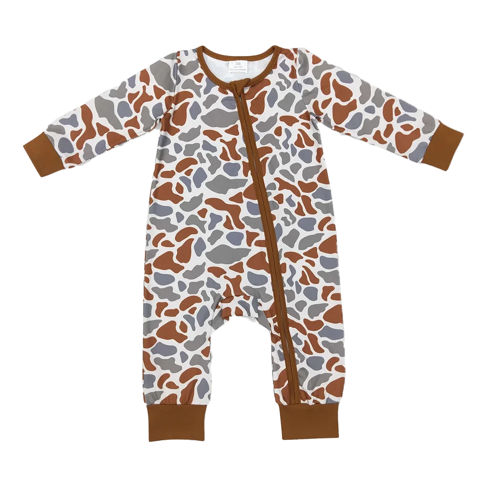 

LR0818 Baby Boys Winter Rompers Long sleeves khaki camo baby kids zipper romper