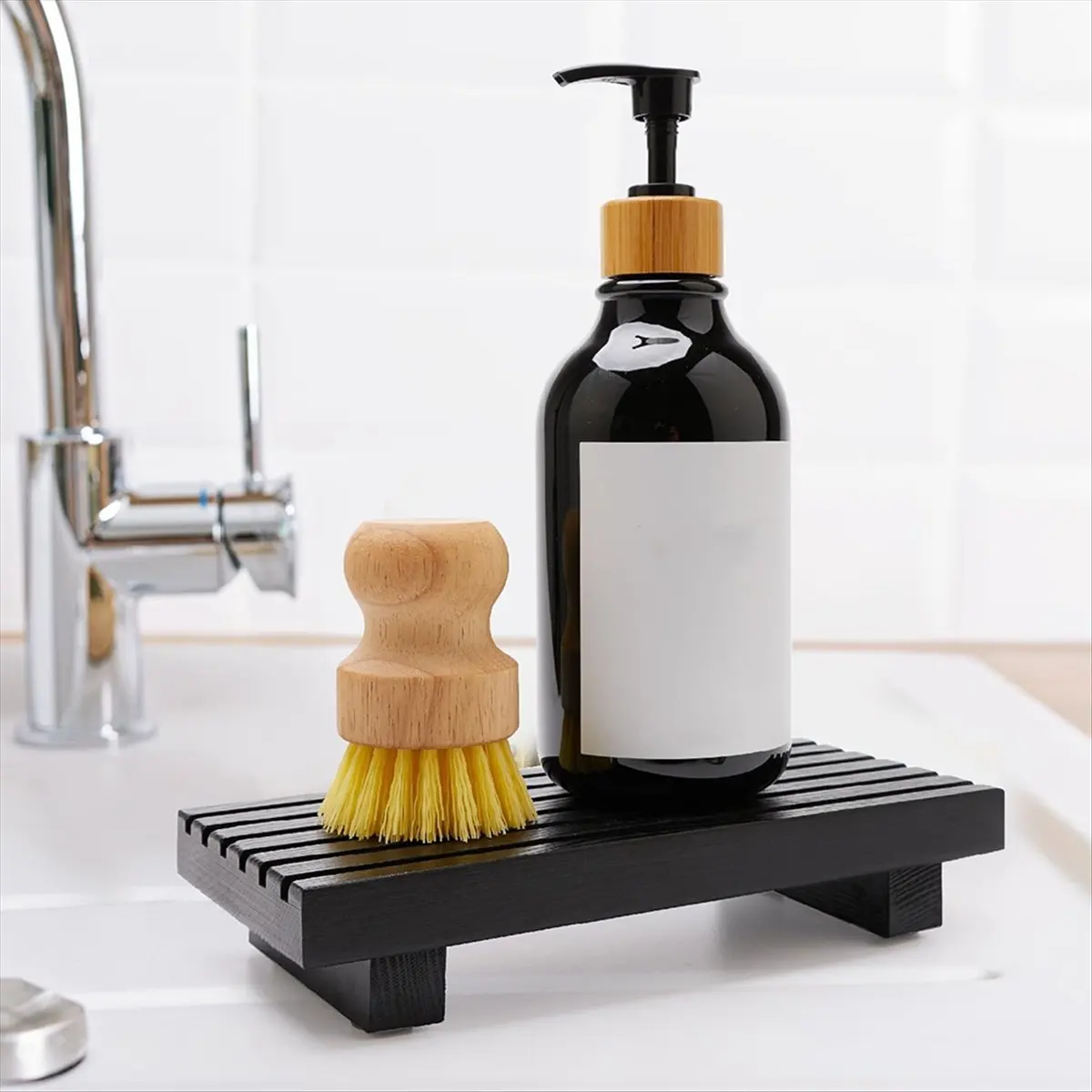 MALL Small Bathroom Counter Organizer Wood Display Pedestal Stand Kitchen Counter Soap Tray Vanity Bathroom Decor