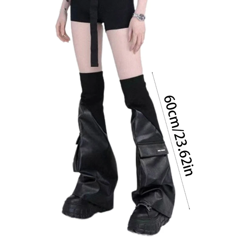 Harajuku PU Leather Leg Warmers Gothic Punk Long Socks Flared Leg Sleeve Gaiters Goth Winter Cuffs Ankle Heap Socks