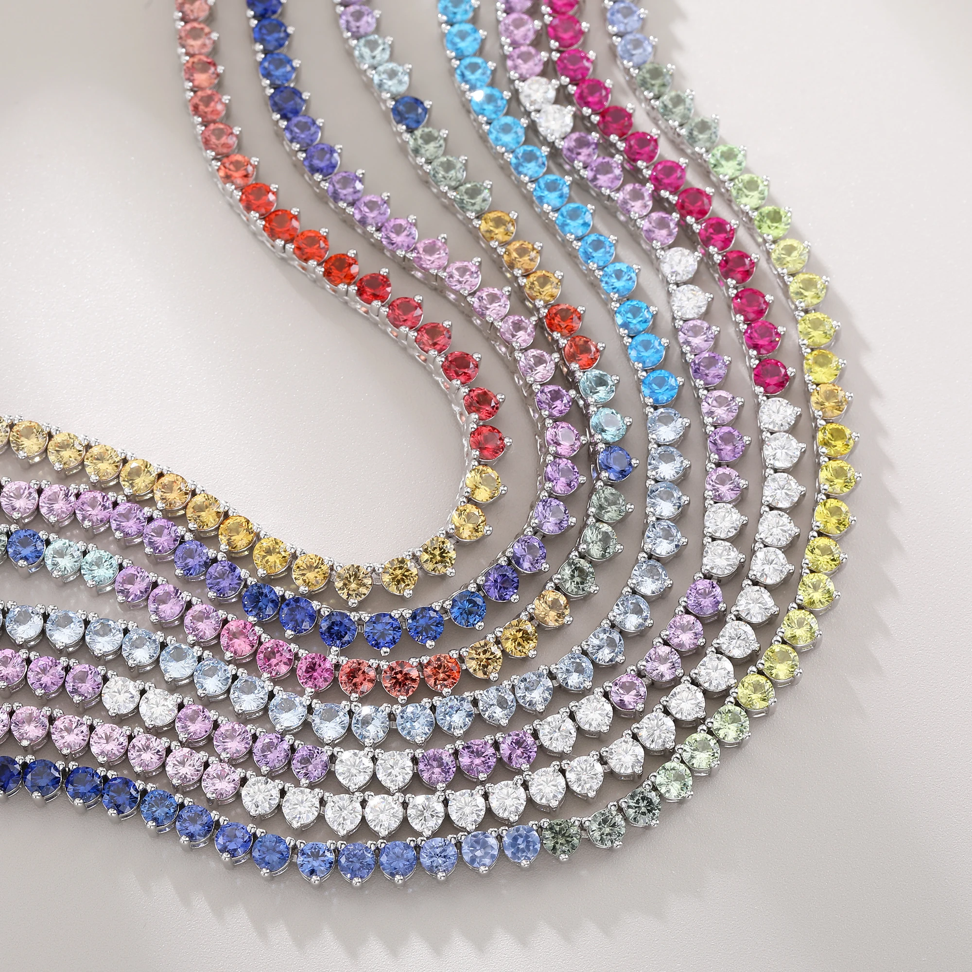 

Смешанные цвета, выращенные в лаборатории драгоценные камни круглой формы S925, серебряное теннисное ожерелье для вечеринки и подарка на день рождения