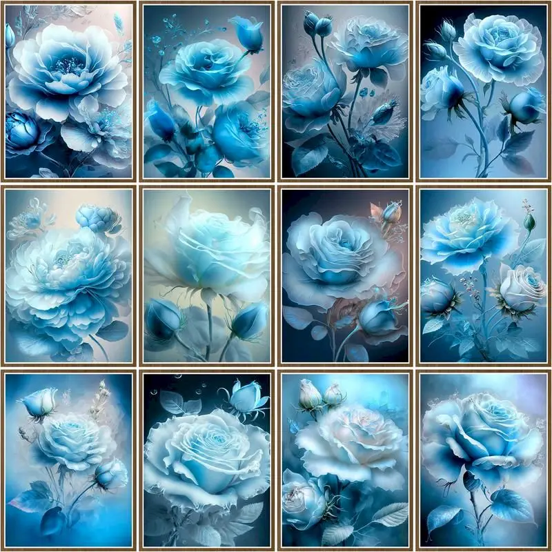 

CHENISTORY Diy Pictures By Number Blue Rose KitsPainting By Numbers Flower Drawing On Canvas Handpainted Art Gift Home Decor