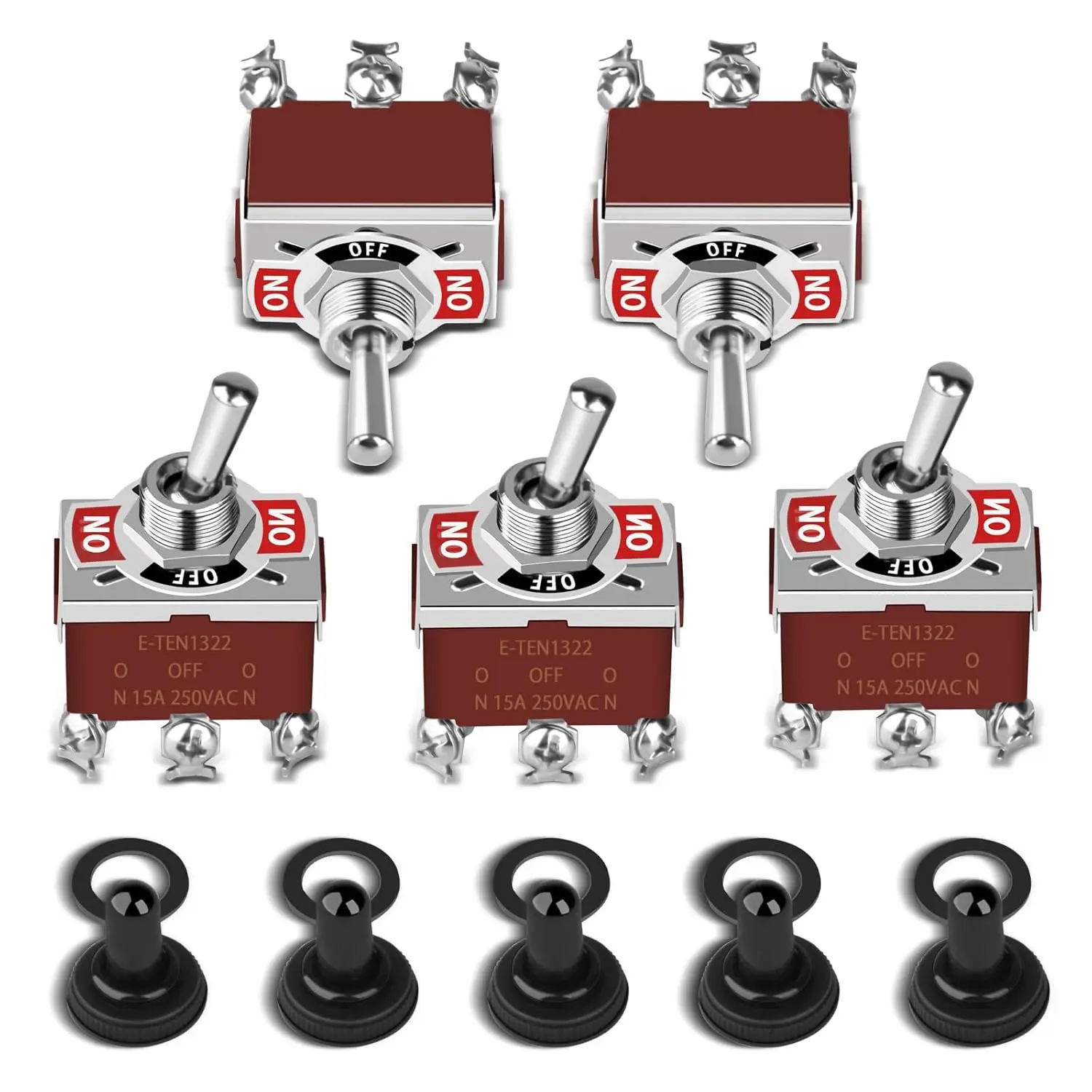 5pcs Waterproof Toggle Switch 6 Pin ON-Off-ON 12V DC 30A/250V AC 15A DPDT Marine  Toggle Switch with Boot Cap Cover for Car Boat