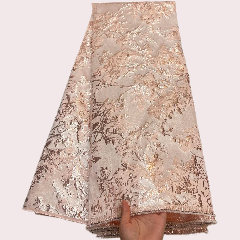 ブロケードジャカードレース生地-5ヤード-2025-高品質フランス金メッキレース-女性用ウェディングパーティードレス