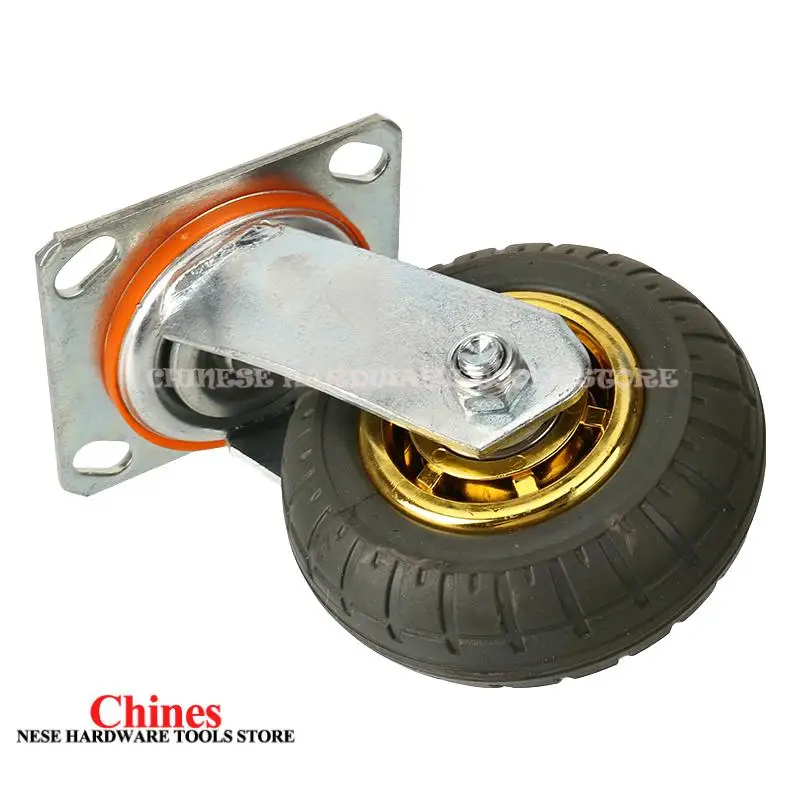 

Small Trailer Pulley Universal & Directional Heavy Silent Rubber Casters (5Inch) with Brake – Ideal for Handcart