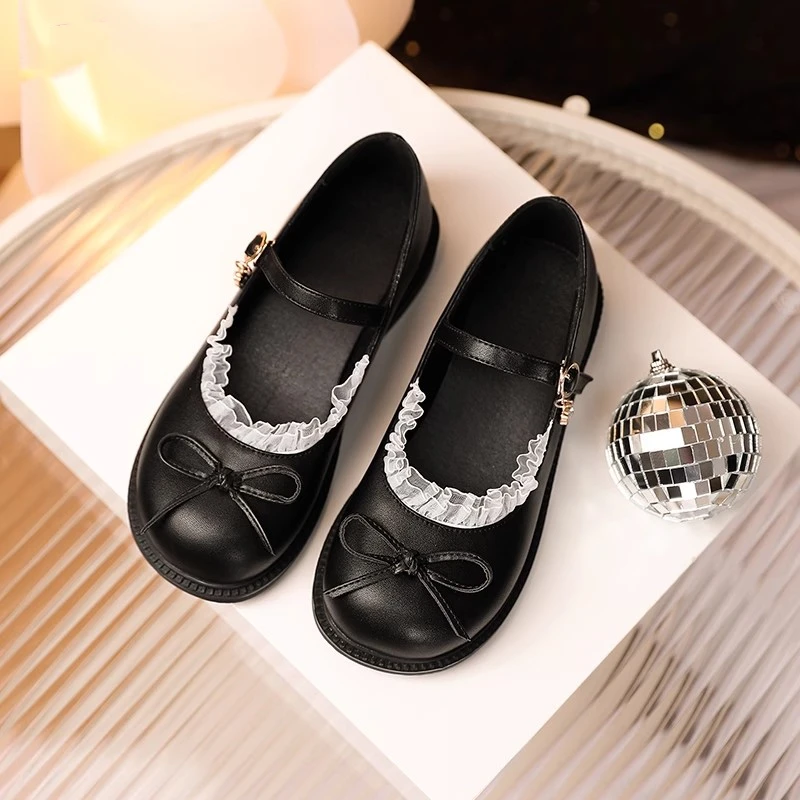 

New Princess Girls Leather Shoes Children Soft Bottom Black Performances Student School Dance Shoes Kids Baby Big Size