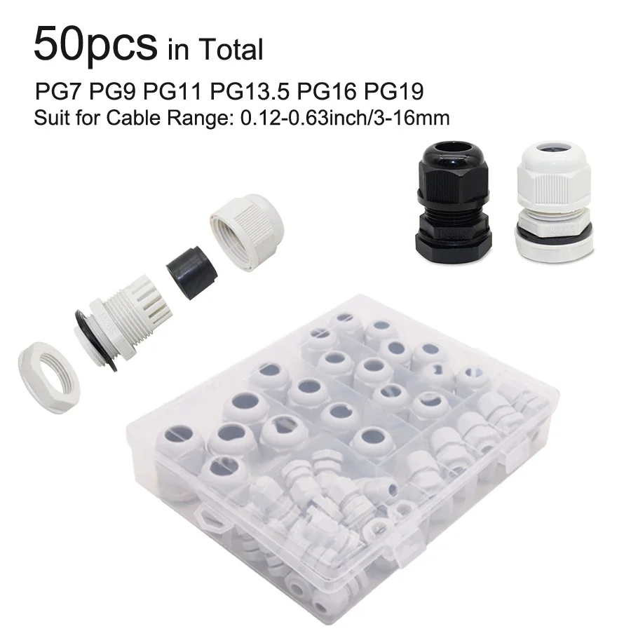 Nylon Cable Gland Waterproof Electric Wires PG11 PG13.5 PG9 PG16 M32 Connector Cord Joint Flat Balck Plastic Press Entry