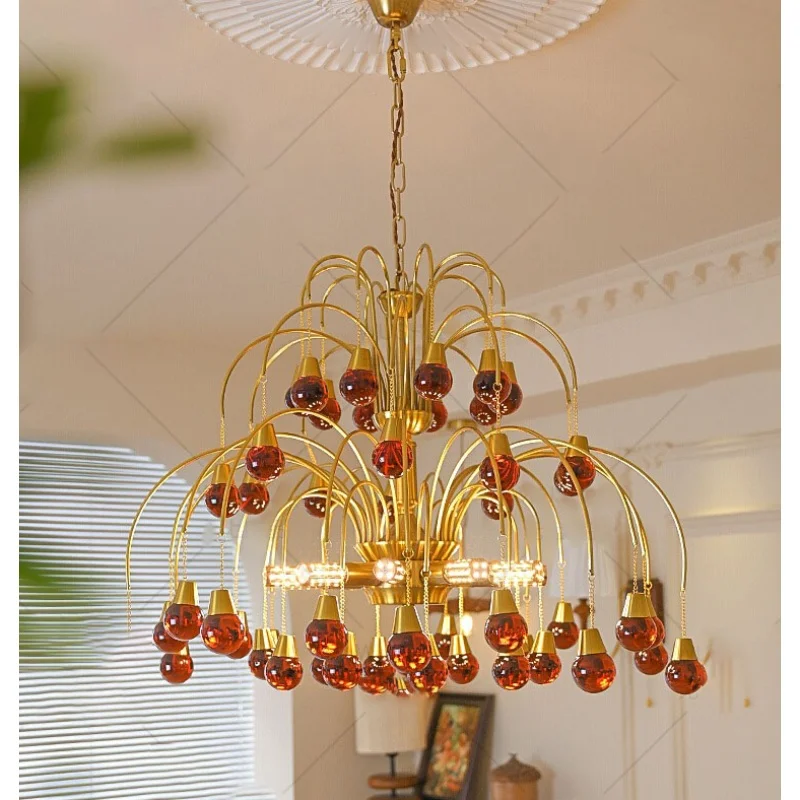 

New handmade glass dining room bedroom light French retro living room light pendant lamp