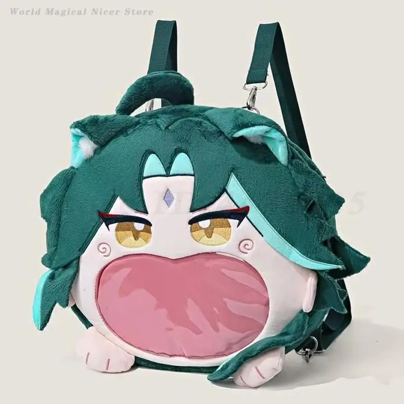 Game Genshin Impact Cosplay Plush Bag Big Mouth Transparent Backpack Plush Toys Accessories Bags Boys Girls Backpack Fans Gift