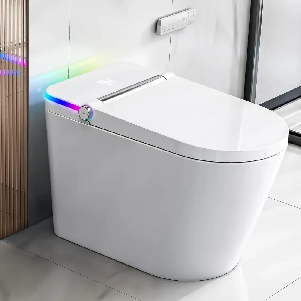 Tankless Smart Toilet with Bidet Built In, Heated Seat, Bidet Toilet with Foot Sensor and Night Light, Auto Open & Close Lid