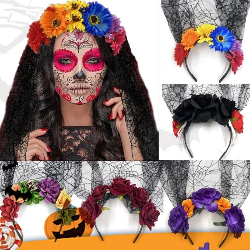 Halloween Hoofdtooi Bloem Kant Hoofdband Dag Dode Vrouwen Sluier Hairhoop Dropship