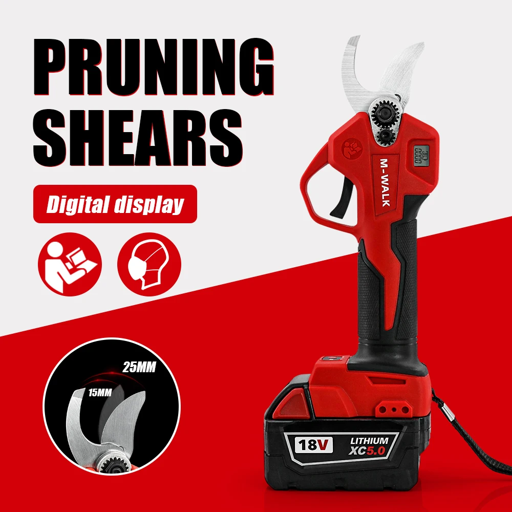 

M-WALK Brushless Electric Pruning Shears Battery Garden Power tools Pruner With LED Display Cordless Garden Scissors Fruit Tree