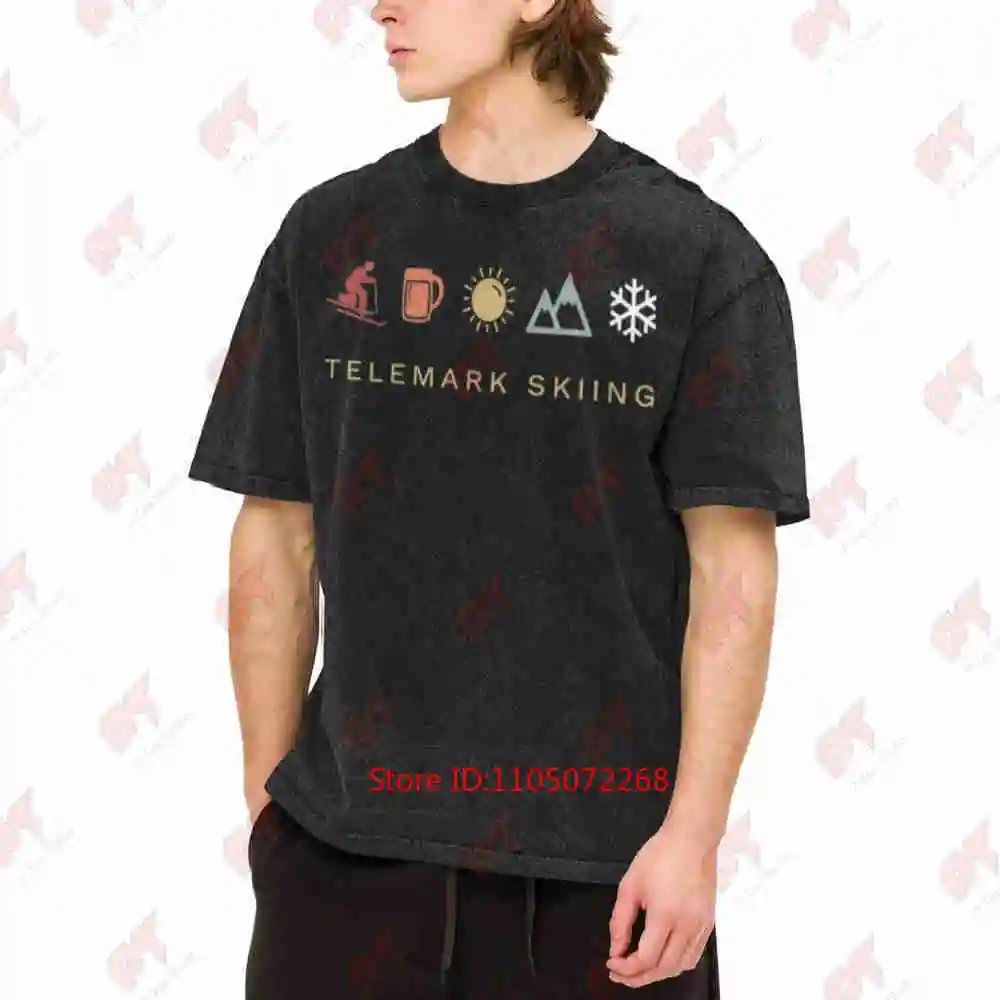 Telemark Skiing Free Heel Retro Winter Vintage Washed Tee Pure Cotton T-Shirt