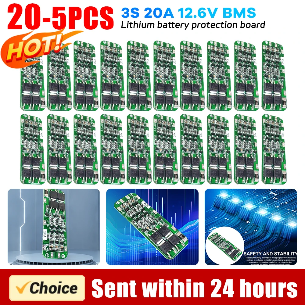 5-20pc 3S 20A Li-ion Lithium Battery 18650 Charger PCB BMS Protection Board For Drill Motor 12.6V Lipo Cell Module 59x20x4mm