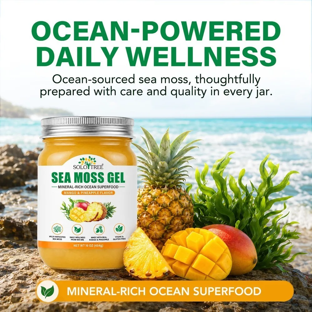 Wildcrafted Irish Sea Moss Gel 16 Oz Superfood with Fruit Puree, Essential Minerals and Vitamins, Mango Pineapple Flavor(454g)