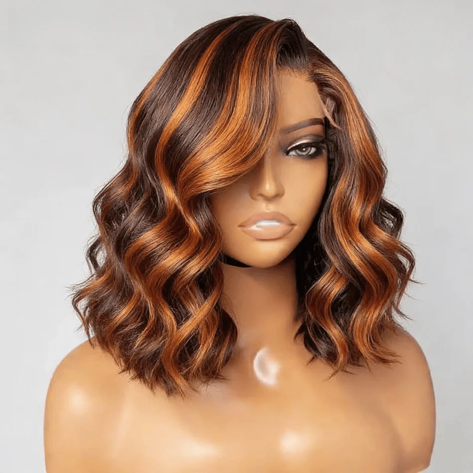 

Ginger With Brown Body Wave Short Bob 5x5 Glueless Wigs #4/350 Brazilian Human Hair Wig 13x4 HD Lace Frontal Wig For Women