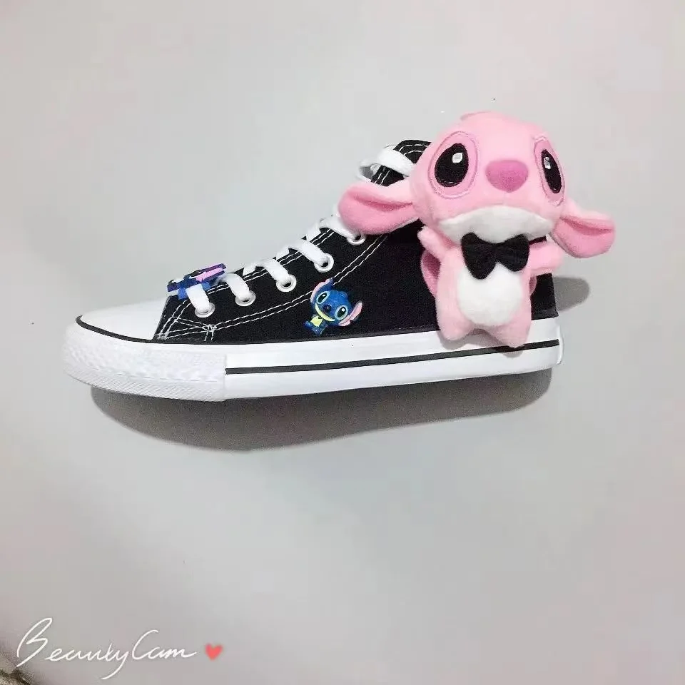 2025 Jesień nowy Stitch Angel Lilo drop shipping Canvas Shoes plus size biały i czarny mężczyzna kobiet Buty na deskę dla chłopców i dziewcząt