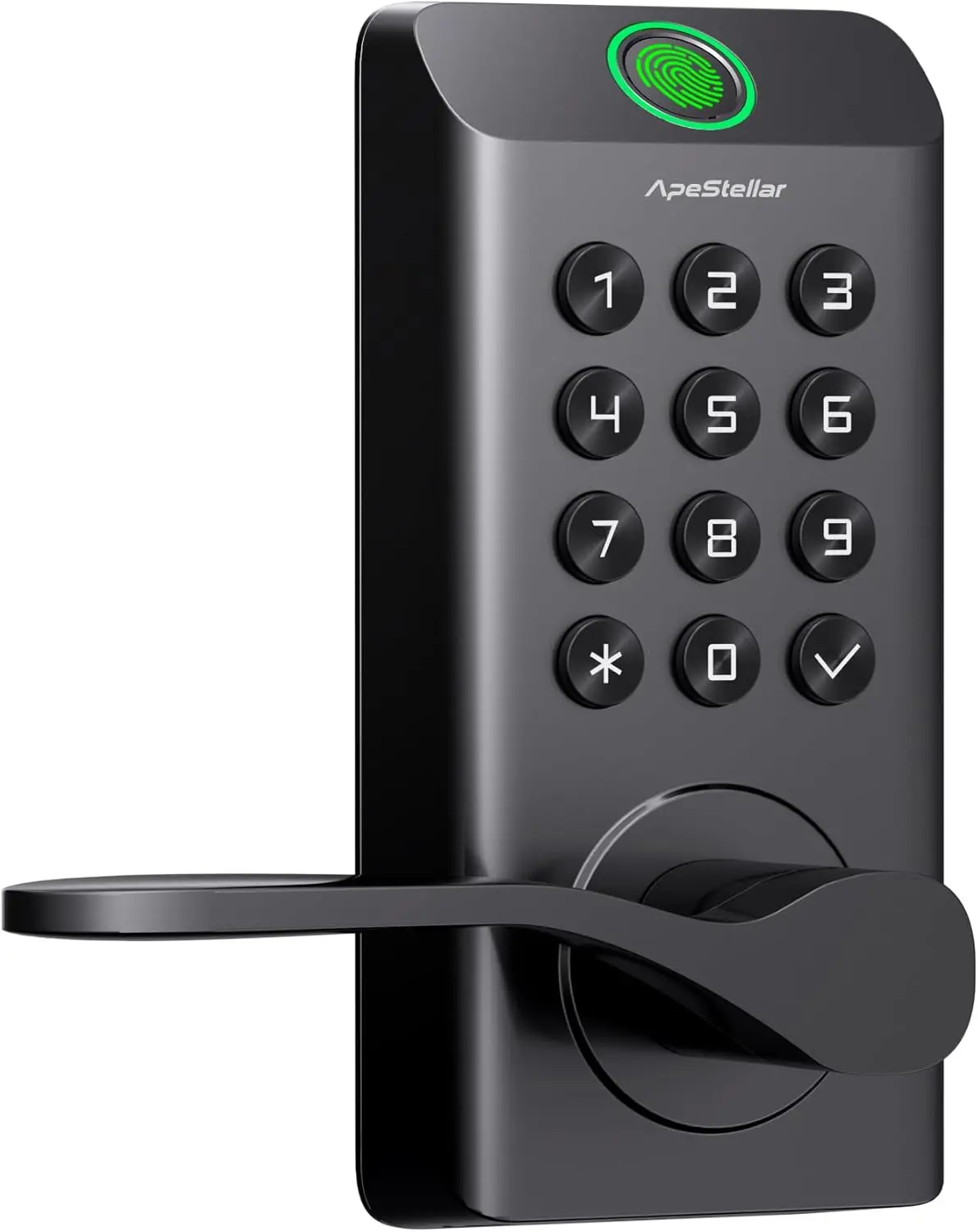 

Smart Fingerprint Keyless Entry Door Lock with Handle, Biometric Keypad, Voice Prompt, High Durability Black
