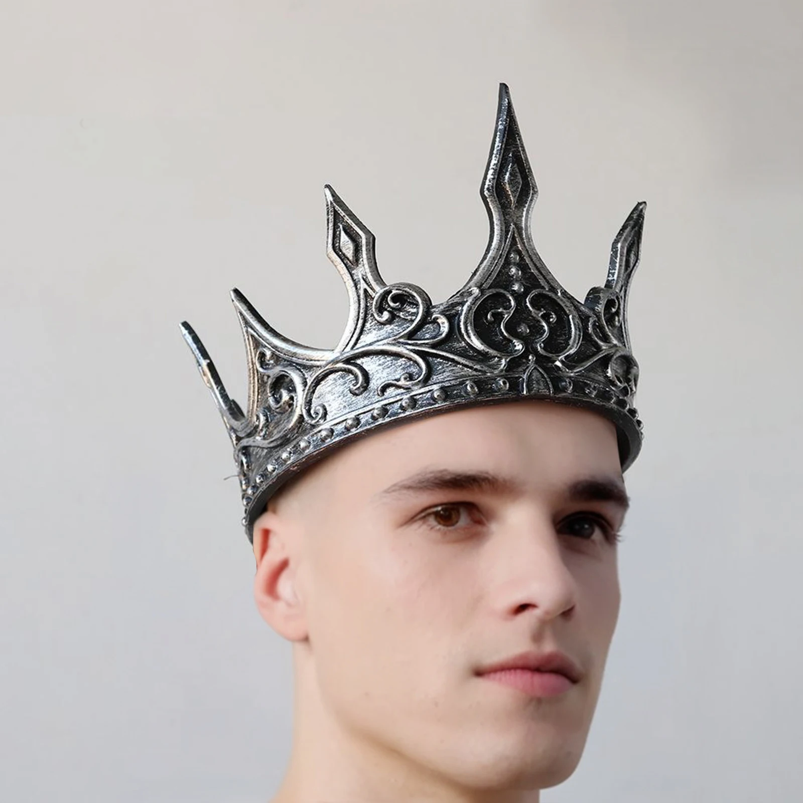 Męska Korona Królewska, Regulowana Korona Królewska Średniowieczny Kostium Króla Rekwizyty Balowe Halloween Cosplay Akcesoria