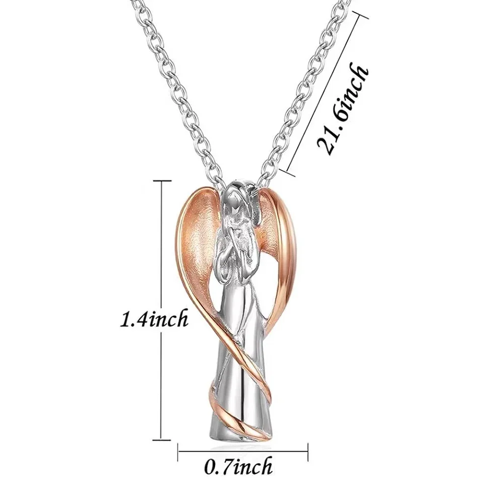 Cremation Jewelry with Angel Wing Lady Stainless Steel Urn Necklace Pendant Memorial Ashes Keepsake  Women Girls