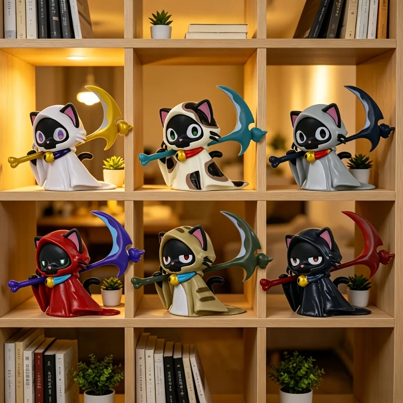 Grim Reaper Cat Figurine, Reaper Kitten With Scythe Desktop Statue, Gothic Game Style Home Table Decor Ornament