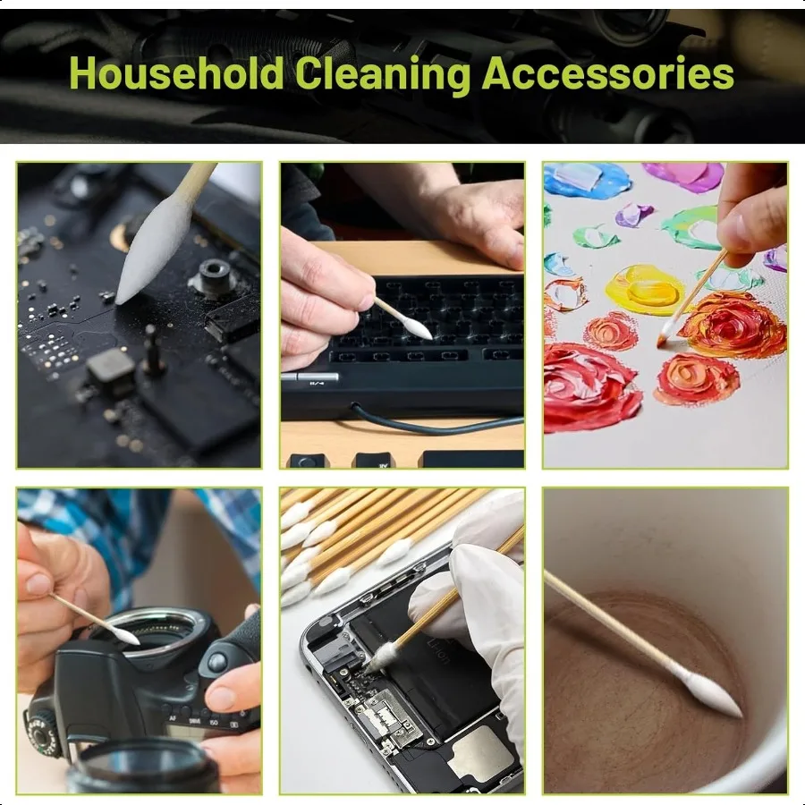 Tamponi per pulizia pistola da 1000 500 pezzi con 6 bastoncini di bambù lunghi Tampone di cotone altamente assorbente senza pelucchi a punta per arma da fuoco di precisione C