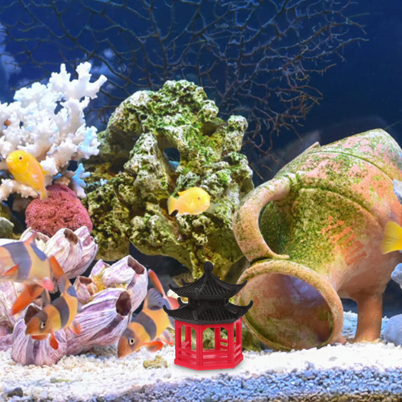 Hexagonal Pavilion Bonsai Decoration Japanese Style Small Fence Fish Tank Mountain Aquarium Landscape Ornament