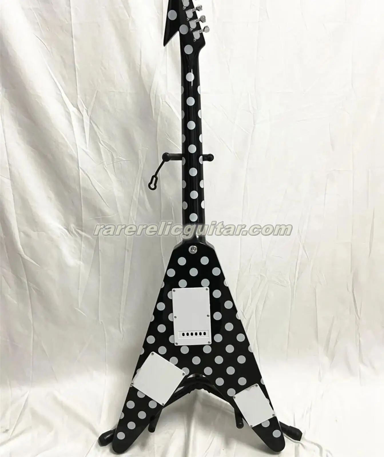 In Stock Rhoads Polka Black White Dot Electric Guitar Bowtie Inlays Tremolo Bridge Whammy Bar Chrome Hardware