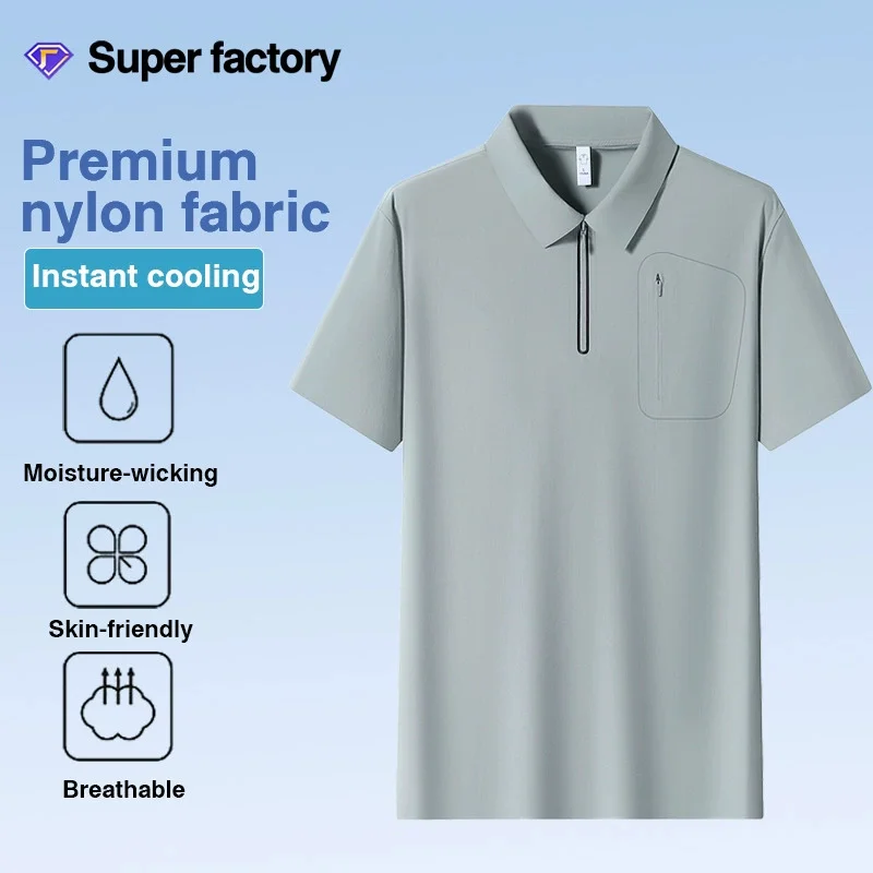 High Quality Ice Silk Seamless Golf shirts Luxury Colder Lapel Short Sleeve T-shirts breathable Sportswear Polo Shirts Men