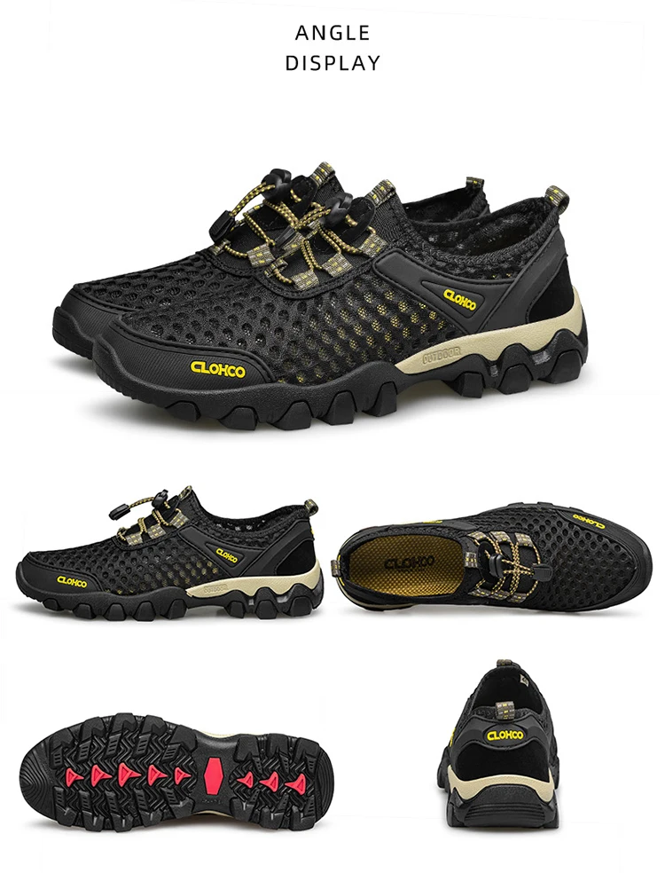 CLOHOO Mesh Shoes Thick Rubber Sole Handmade Cold Glue Casual Outdoor Sports Men's Shoes Breathable Comfortable Summer Sandals