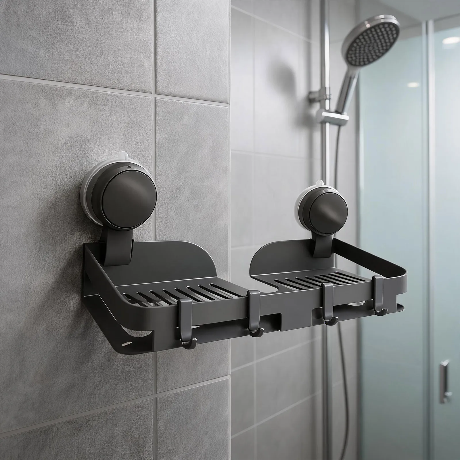 Shower Shelf Organizer with Suction Cups for Bathroom Storage Rack Aviation Aluminum Rust Resistant No Drill Mounting