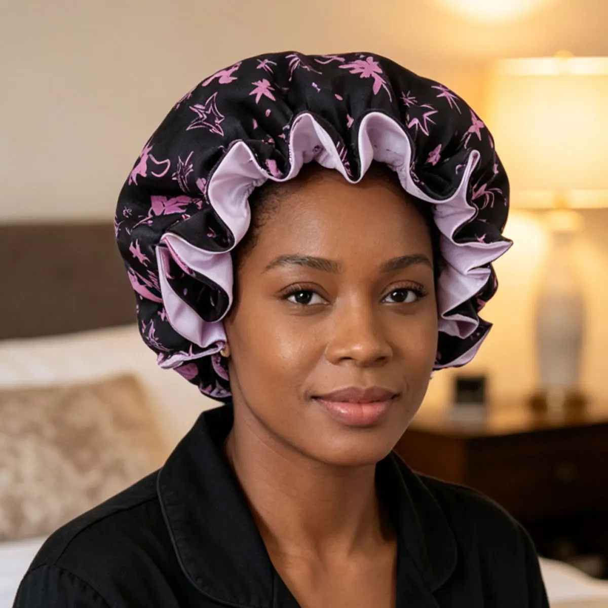 Reversible Double-layered Bonnet with Different Color, Hair Bonnet For Sleeping, Shower Cap, With Printed Patterns, Reusable