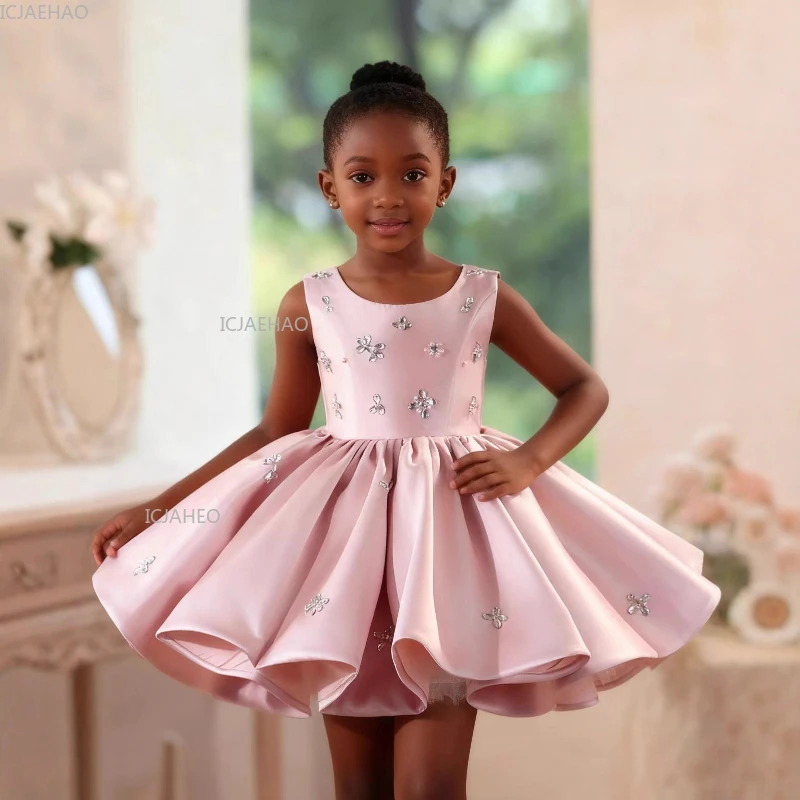 Girls Pink Princess Dress Children Christmas Birthday Party Gown for Kids Fashion Show Performance Pageant Formal Wear Costume