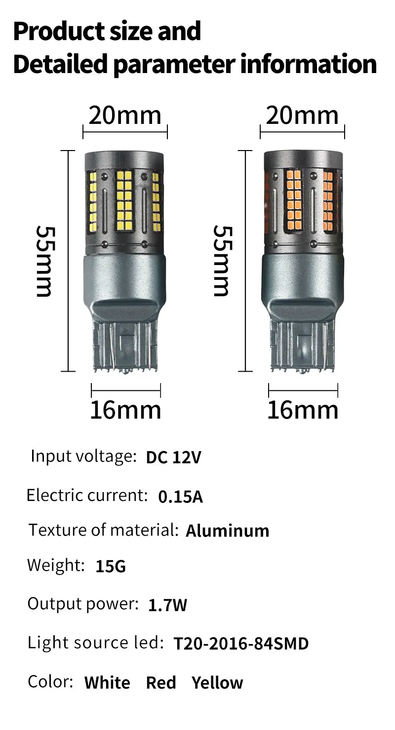 10 pz Led luce di retromarcia 1156 BA15S P21W 1156 BAU15S PY21W 1157 BAY15D P21/5W T20 7440 W21W 7443 W21/5W 84Smd lampadine Canbus