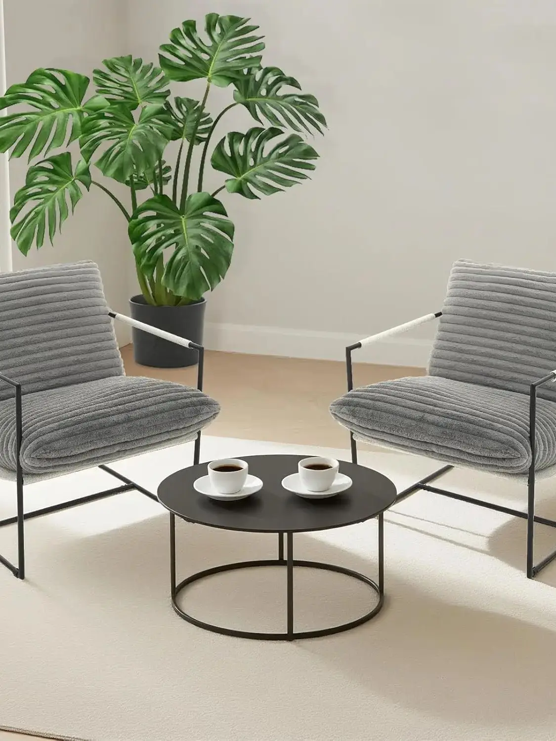 Accent Chair with Metal Frame Sling Chair Framed Armchair with Shredded Foam Cushioning Cozy Reading Chairs for Living Room, Bed