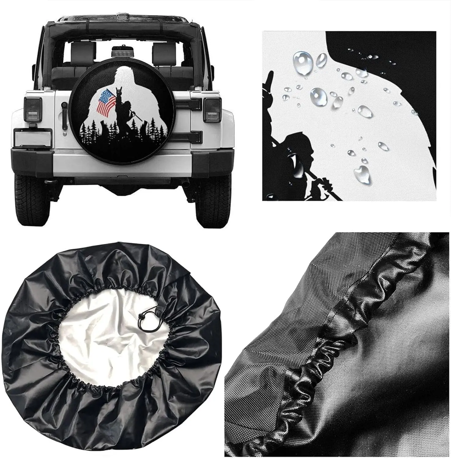 Bigfoot American Flag Camping Spare Tire Cover Wheel Protectors Wheel Covers Universal Fit for  SUV Truck Camper Accessories