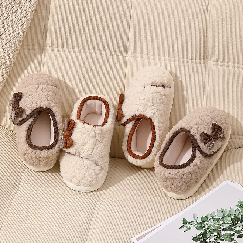 أحذية ما بعد الولادة، طراز شتوي جديد، كعب حقيبة، أحذية قطنية، شبشب قطني صوفي منزلي دافئ مضاد للانزلاق للنساء