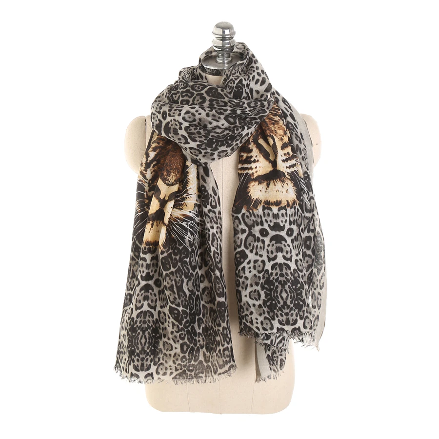 

New Spring Brand Leopard Scarf Women leopard Tiger Head Scarves Lady Cotton and linen Shawls And Wraps Bib scarf Dropshipping